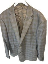 Jos A Bank Reserve Men's Silk Wool Sport Coat Blue Plaid 52 Reg Traditional Fit