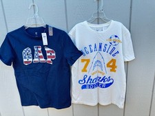 NEW 2 T-shirts Gap Oceanside White size XL 12 Blue Logo Boys Soccer
