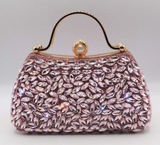 Vintage Rhinestone Evening Handbag Purse Clutch Party Wedding Purse /Pink 8264