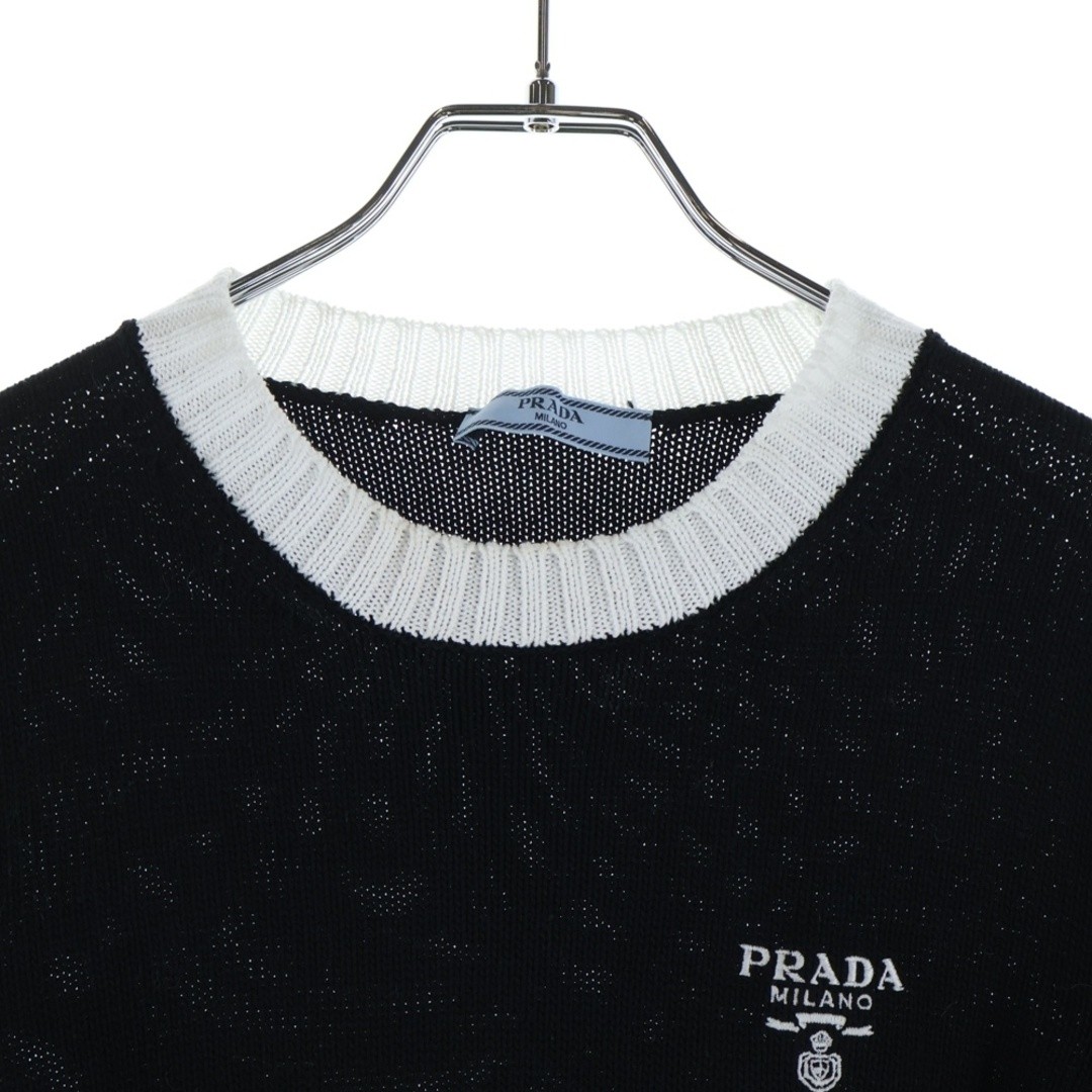 PRADA 24AW Logo Embroidered Cropped Crew Neck Short Sleeve Knit Sweater Used 707 thumbnail 3