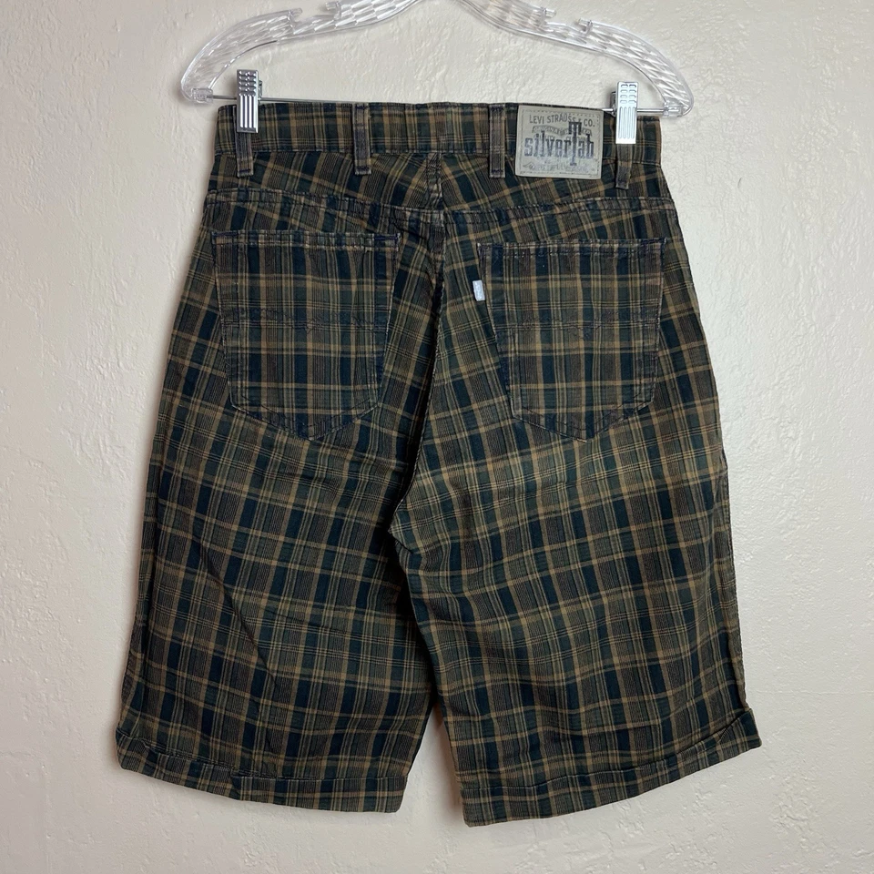 Pantalones Cortos Vintage Levis SilverTab Para Hombre 30 (Actual 28) Pantalones Cortos Sueltos a Cuadros Años 90 EE. UU. Foto 3 de 4
