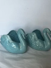 Vintage Loma Linda Ware California Turquoise Ceramic Swan Planters