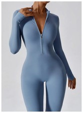 Yoga Jumpsuit Women Seamless Sports Zipper Jumpsuit Set Gym Long Sleeve Fitness