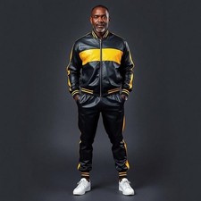 Men Jogging Tracksuit Yellow  Black Men Lambskin Leather Track Suit Sweat suit
