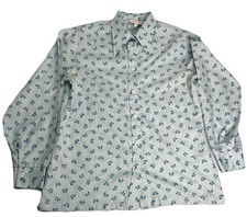 Vintage 60s Laura May Top Blue Bow Button Up Collar Retro Women  s Medium