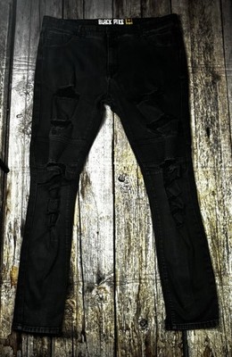 Black Pike Men s Distressed Moto Jeans Black Size 42x34 Slim Fit Streetwear