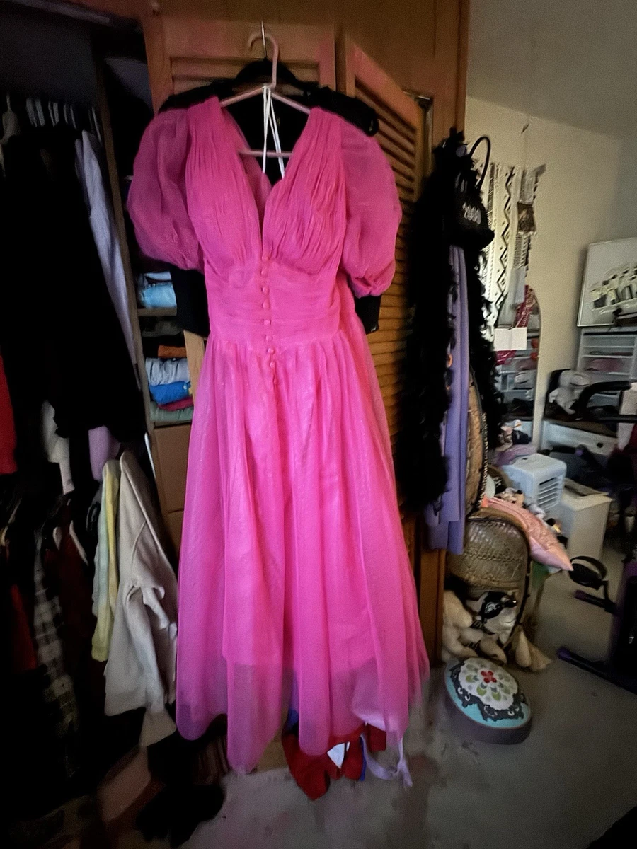 80's pink prom dress Vintage 80s Off Shoulder UNION Pink Prom Lace Gown PRAIRIE Roses DRESS Sz 5