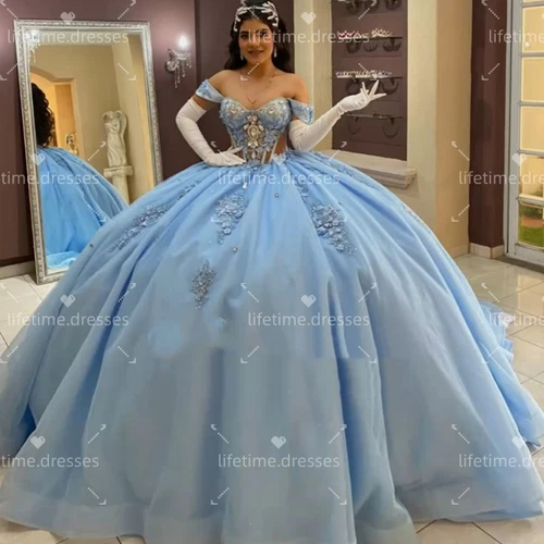 New Arrival Quinceanera Dresses Sky Blue Sweet 15 16 Beaded Party Ball Gowns