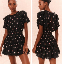 NWT LOVESHACKFANCY natasha dress in black combo, Lrg $375