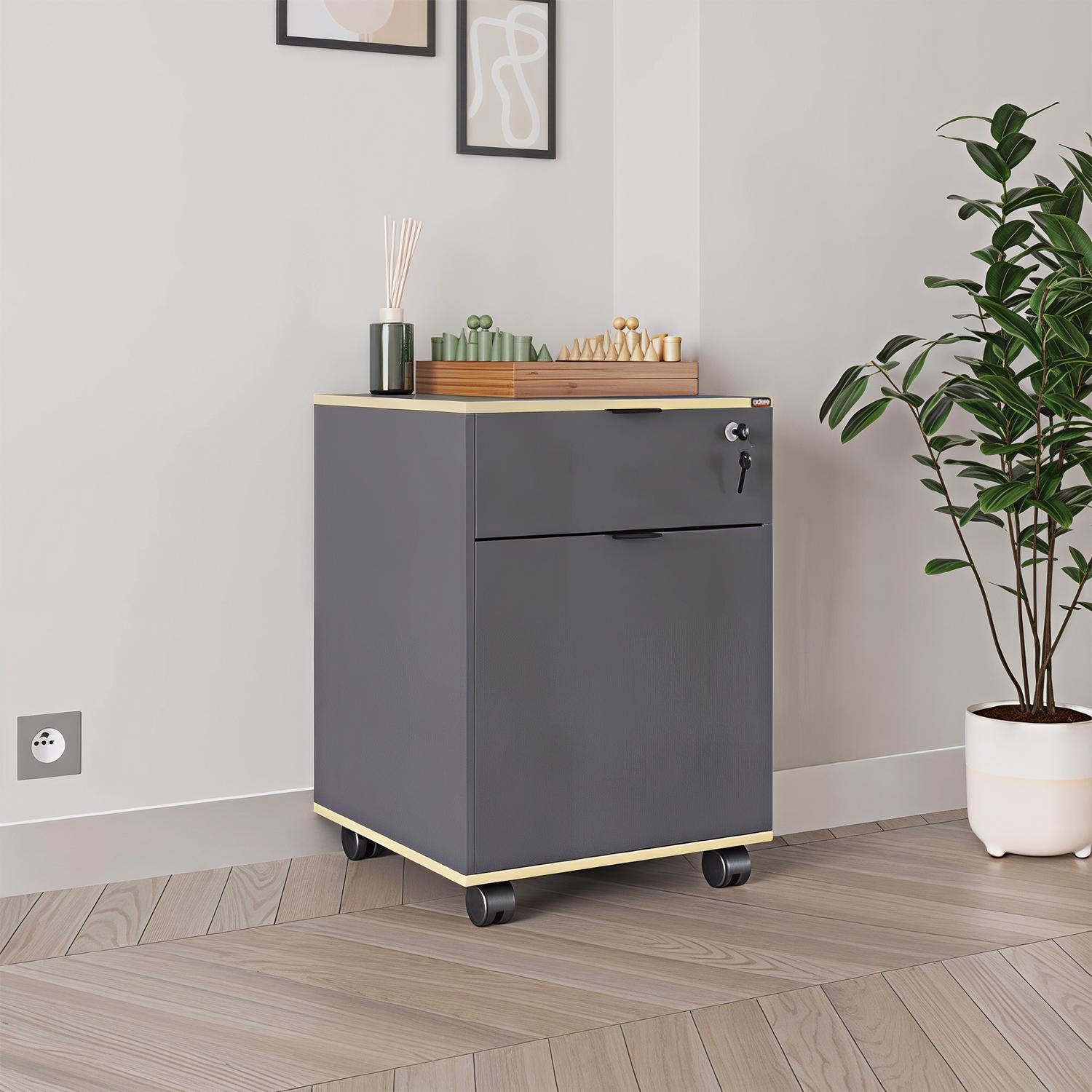 FWStyle Filing Cabinet - Mobile Storage Unit - Large - Grey - Wood - Image 2