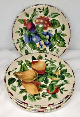 Sakura Sonoma Excell Salad Plates Lot of 4 Fruit Tan Stoneware 8" Oneida Grapes