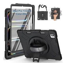 iPad Pro 13 Inch M4 Rugged Drop Protection Case W/Shoulder Strap 360 Kickstand 