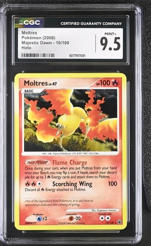 CGC 9.5 MINT+ Moltres 2008 Majestic Dawn 10/100 Holo Pokemon Card