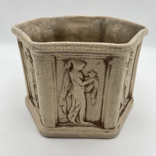 WELLER CLINTON IVORY ART NOUVEAU GODDESS MAIDENS HEXAGON JARDINIERE PLANTER