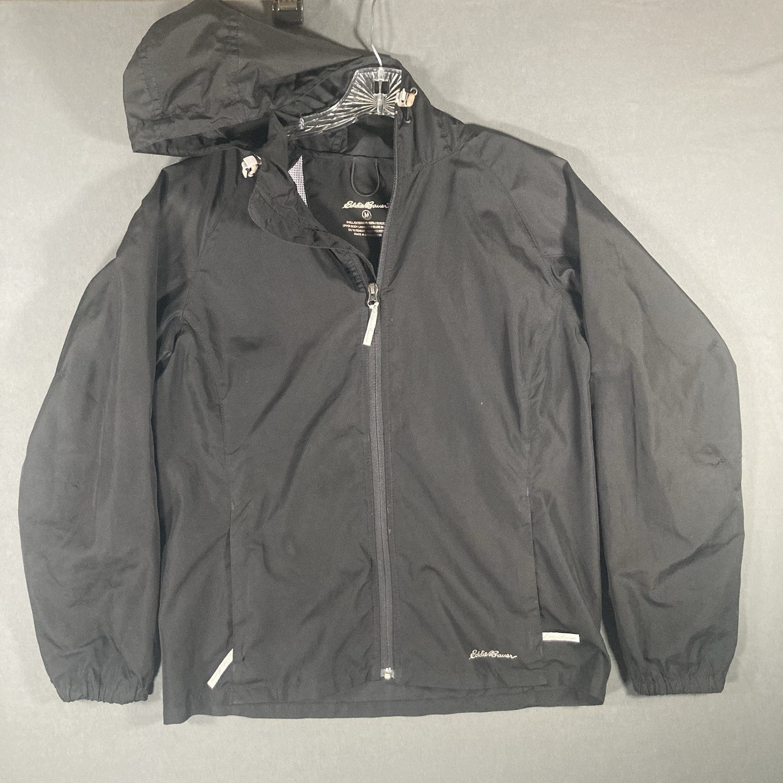 Eddie Bauer Mens Windbreaker Hooded Jacket Black Size Medium