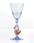Vintage Salviati Venetian Murano Sapphire Blue Rose Swan Stem Blown Glass Goblet