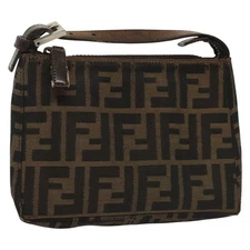 FENDI Zucca Canvas Pouch Black Brown Auth sw1438