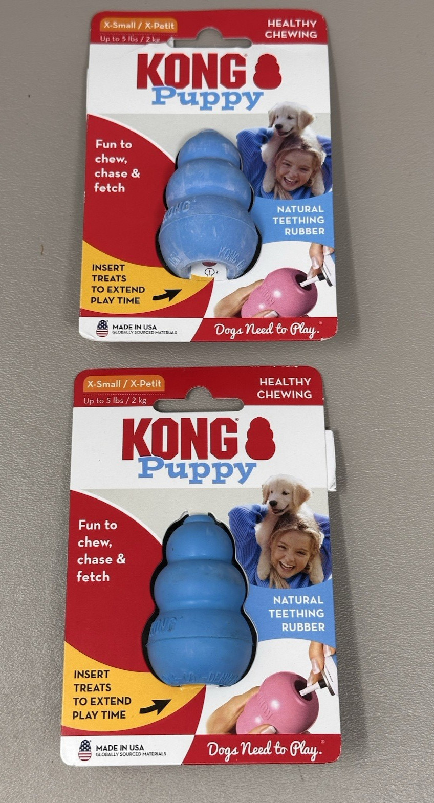 KONG Puppy Dog Toy X-Small Blue Teething Chew Rubber Made in