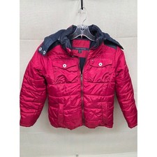 Tommy Hilfiger Boys Red Navy Blue Fleece Lined Puffer Jacket Hooded Size M 10/12
