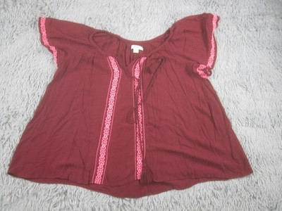 Mossimo Womens 2XL Red Rust V-Neck Blouse Flutter Sleeves Rayon Casual