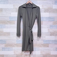 Vince Camuto Tie Wrap Jersey Dress Olive Green Long Sleeve Stretch Womens XS