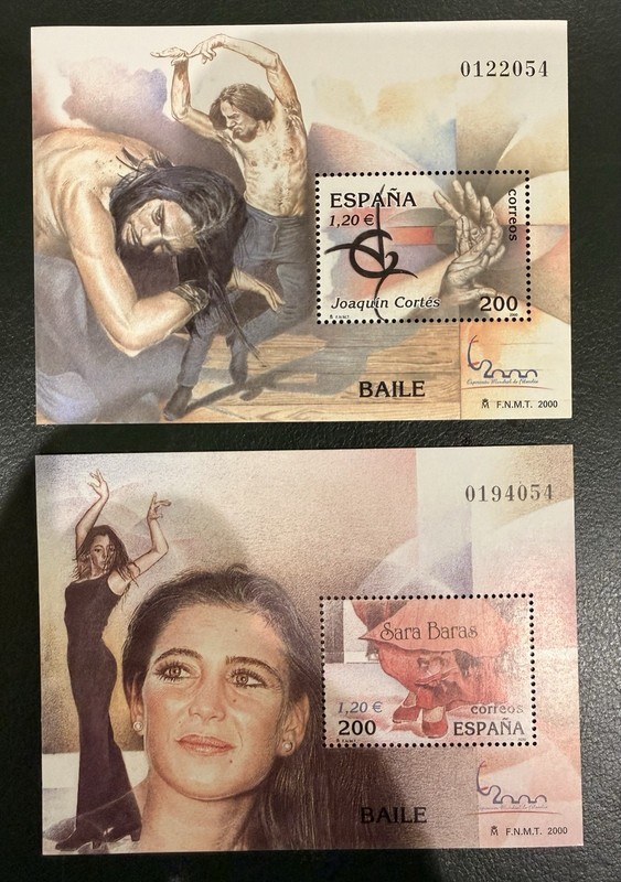 Spain 2 Souvenir Sheets MNH 2000 Dance (Baile) , Joaquin Cortes, Sara Baras