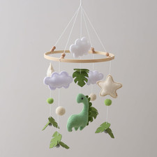 Mobile for Crib   Handmade Dinosaur Jungle Baby Mobile with Leaves  Stars