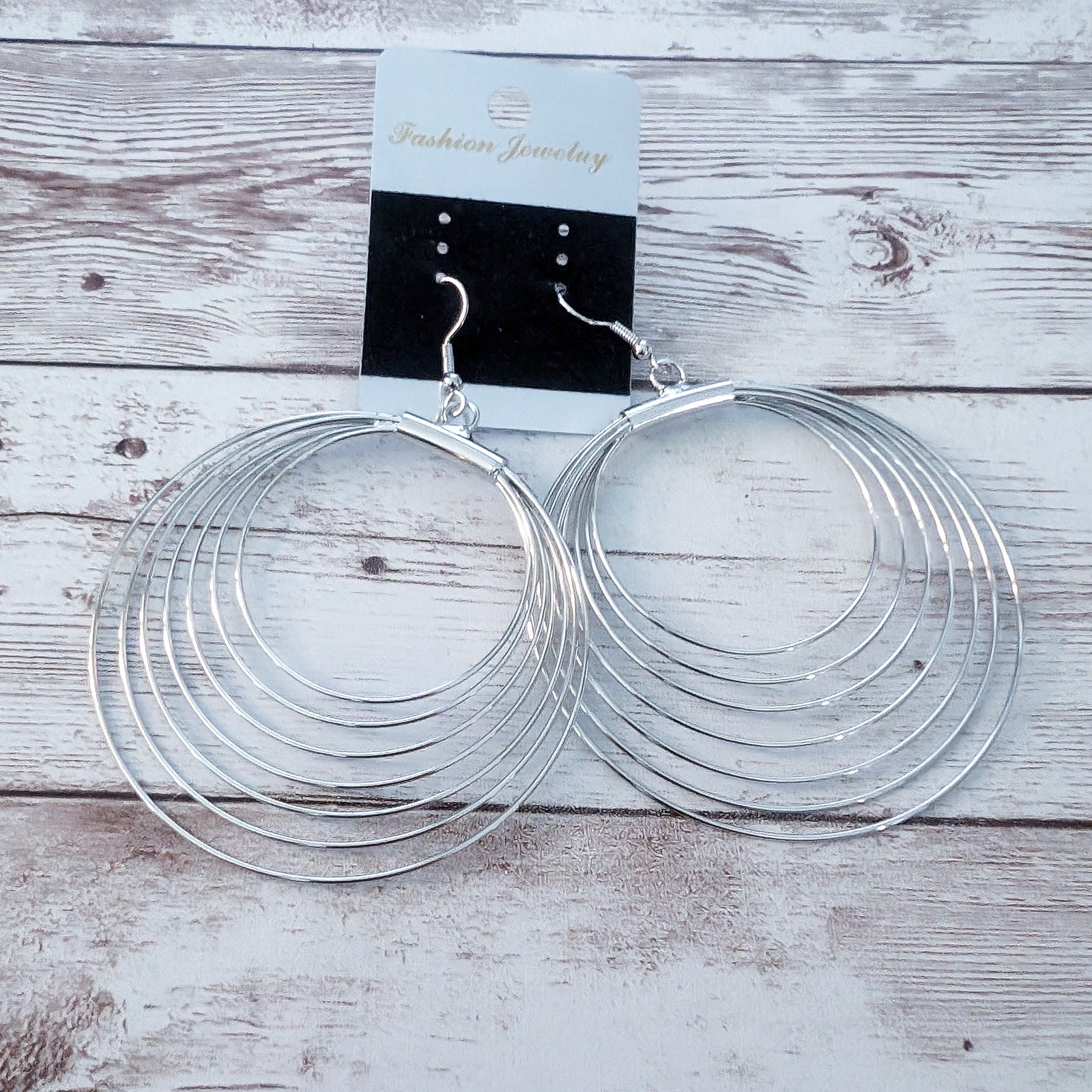 Extra Large Silver Tone Multi Circle Dangle Earri… - image 1