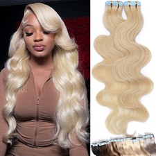 US Wavy Tape in Hair Extensions 100 Remy Human Hair Full Head Thick 1g/s Blonde