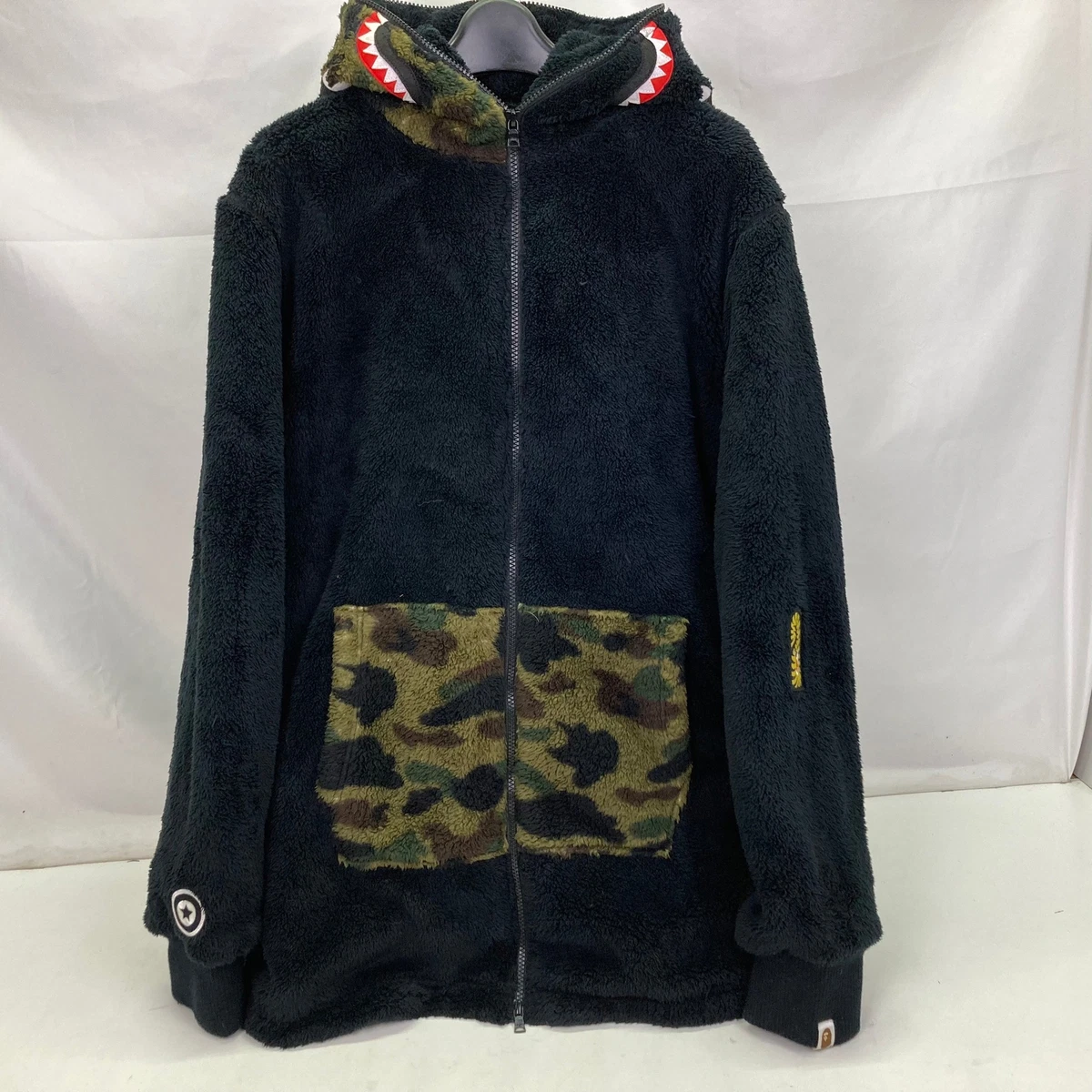 Men's A Bathing Ape Boa Fleece Shark Parka Black