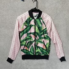 Adidas x Farm Rio Sz XS Pink Palm Tropical Leaf Pattern Track Jacket Full Zip