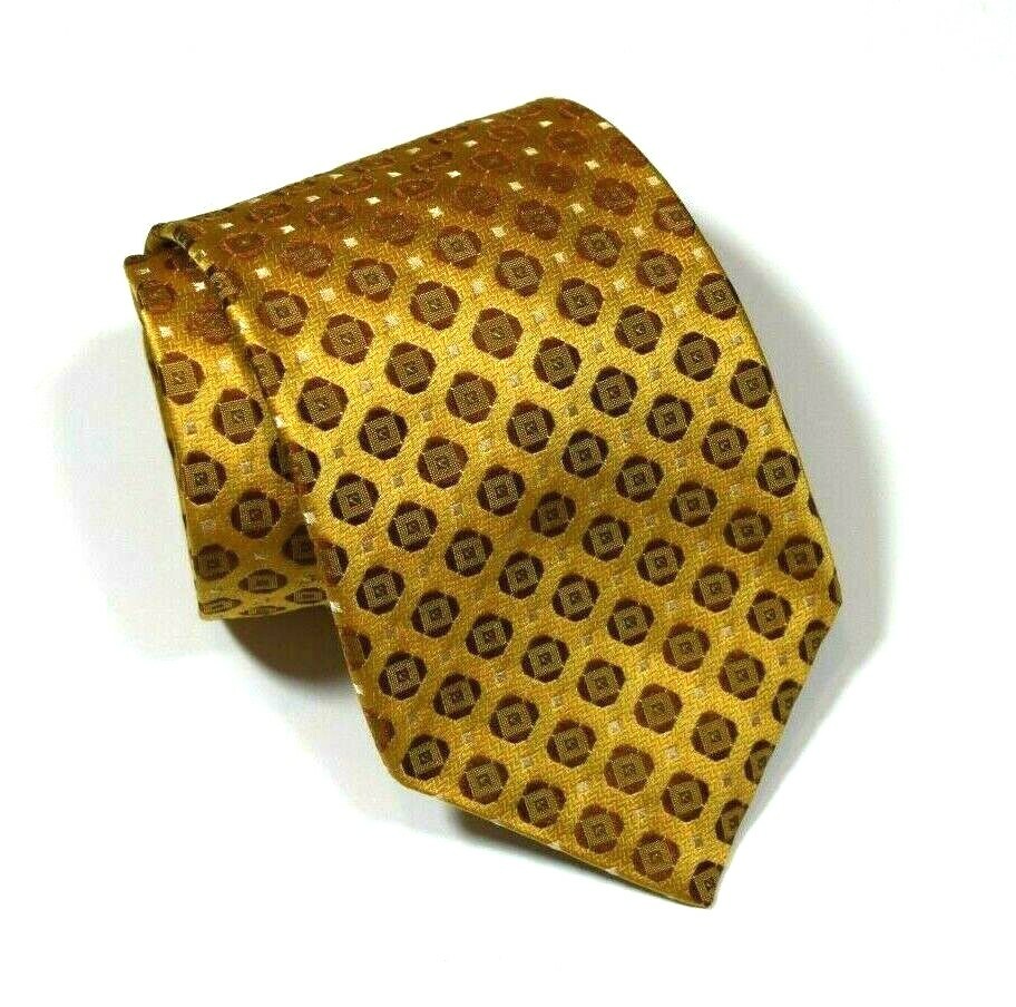$135 NWT IKE BEHAR Gold Brown Diamonds Squares Geometric woven silk tie USA