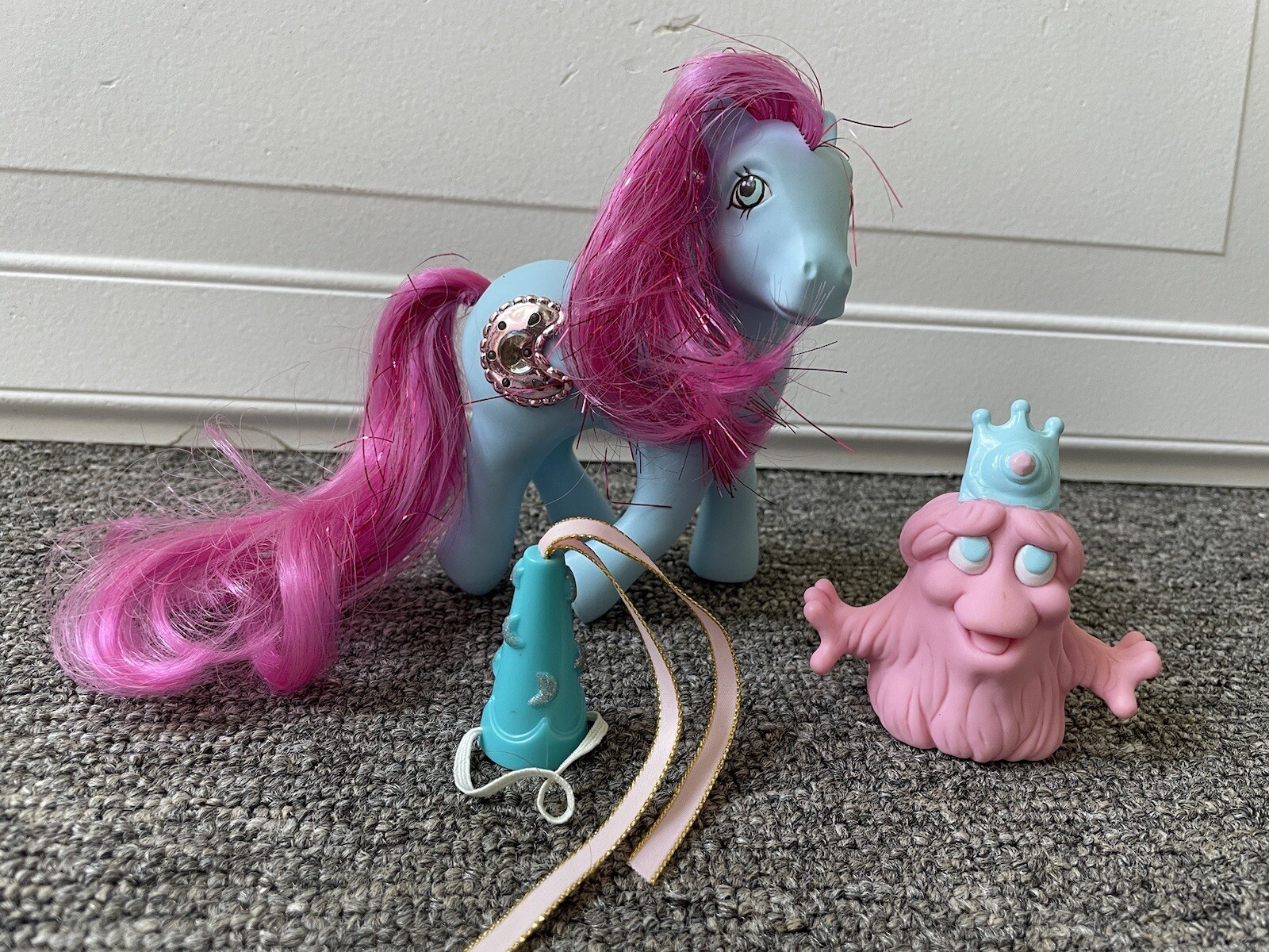 Cappello vintage My Little Pony Princess blu reale 1987 plus e lana cespugliata