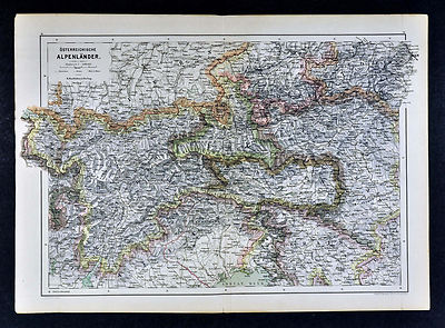 c 1885 Hartleben Map - Austrian Alps - Innsbruck Linz Vienna - Italy Switzerland