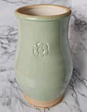 Rowe Pottery Works Hand Turned Sage Handle Pitcher Vase Vintage Marked Signed 