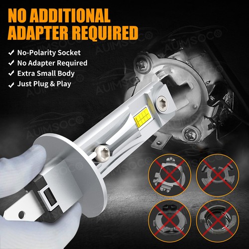 H1 LED Headlights Bulbs Kit High or Low Beam 6000K White Super Bright Lamps 2Pcs - Foto 5 di 12