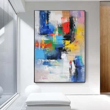 Yellow Blue Pure Handpainted abstract oil painting on canvas Home Wall Decor art