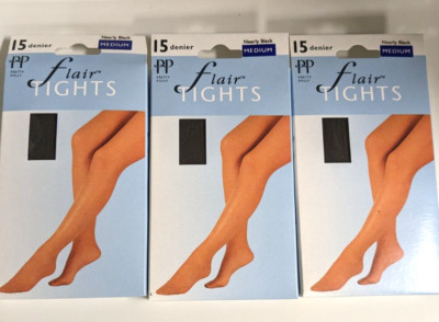 4 Packs Pretty Polly Medium  Size 15 Denier Flair Tights Nearly Black