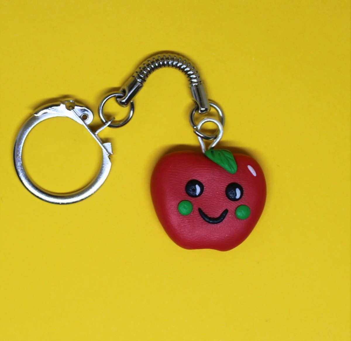 Fun Handmade Fimo Kawaii Happy Red Apple Keyring Cute