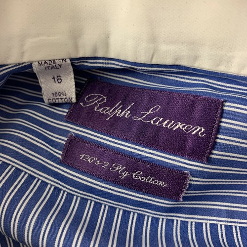 RALPH LAUREN Talla L Azul Raya Blanca Algodón Puño Francés Camisa de Manga Larga - Imagen 4 de 4