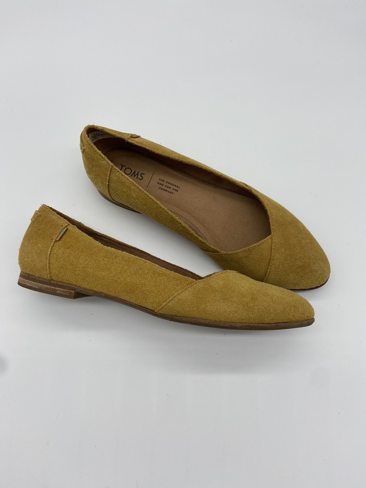 Toms Julie Flat Yellow Gold Suede Pointed Toe Slip On