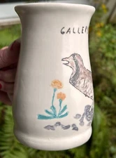 Original Native American Milk Jug Pottery Alabama Coushatta Hand Painted Bird