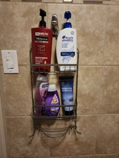 Over The Shower Shower Caddy Brushed Nickel Metal Rack Organizer Hooks 9.5 x 23