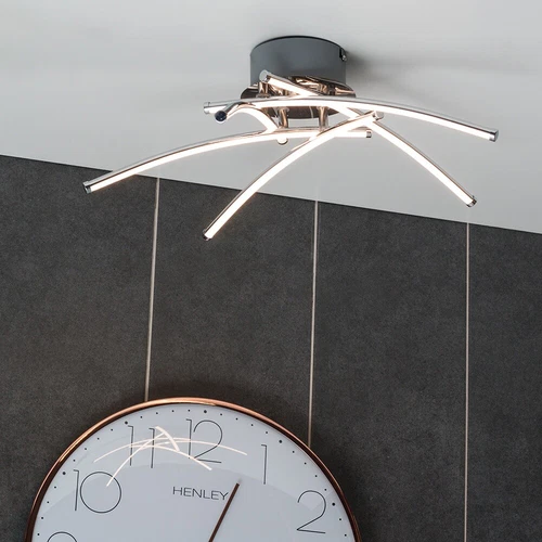 Ceiling Light Fitting Modern Chrome Flush Integrated LED Bulb Living Room Lounge - Picture 6 of 7