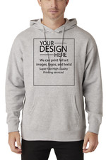 Custom Personalized Print Lightweight Pullover Heather Grey Hoodie w/ Design