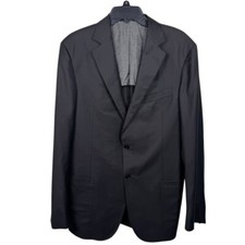 Ermenegildo Zegna Travel Wool Silk Black Blazer Size 52L Made in Switzerland