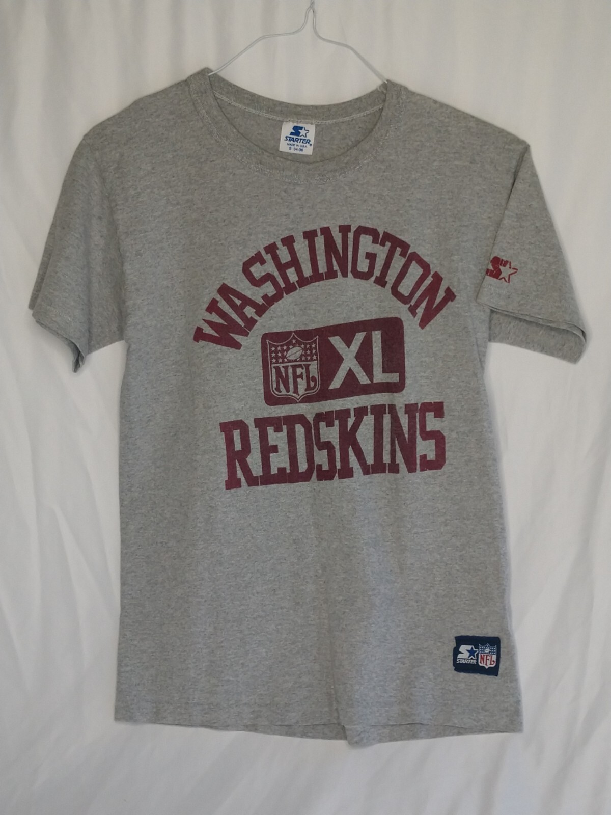Vintage WASHINGTON REDSKINS T SHIRT STARTER USA GRAY Size Small Single Stitch