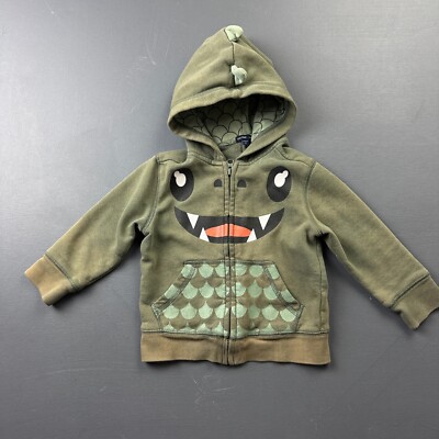 Baby Gap Toddler Boys Hoodie 2T Green Dinosaur Full Zip 3D Spikes Fleece  Jacket
