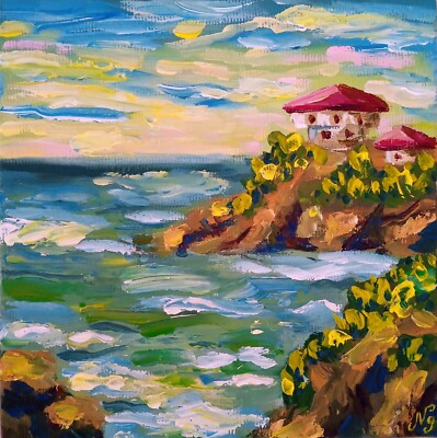Meer Felsen Häuser Ölgemälde Meereslandschaft Ölgemälde Impasto Impressionist Kunst