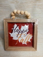 New "Happy Fall" Autumn 6" Sign Beads Home Decor Fall Foliage Harvest Leaf